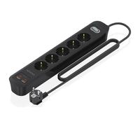 AISENS Regleta de Enchufes Multifuncion con 5 Tomas + Cargador PD3.0 20W 2xUSB-C, 2xUSB-A, 1.4m, Negro