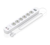 AISENS Regleta de Enchufes Multifuncion con 6 Tomas + Cargador PD3.0 20W 2xUSB-C, 2xUSB-A, 1.4m, Blanco