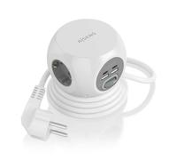 AISENS Regleta de Enchufes Sobremesa Multifuncion con 3 Tomas + 2xUSB-C, 2xUSB-A, 1.4M, Blanco