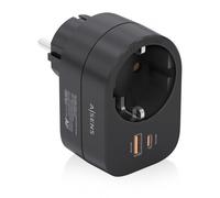 AISENS - Regleta De Pared Multifuncion Con 1 Toma + 1xUSB-C 20W PD3.0, 1xUSB-A 20W QC3.0, Negro