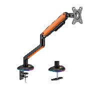 AISENS - DT32TSR-249 - Soporte de Mesa RGB Gaming Contrapeso Giratorio e Inclinable para Monitor/TV 9Kg (3 Pivotes, 1 Brazo) de 17-32, Negro-Naranja