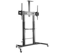 AISENS Soporte de Suelo ECO con Ruedas y Manivela, Bandeja para DVD y Soporte de Cámara para Monitor/TV 100Kg de 60-100, Negro