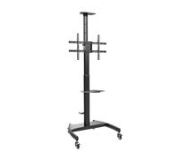 AISENS Soporte de Suelo ECO con Ruedas y Manivela, Bandeja para DVD y Soporte de Cámara para Monitor/TV 50Kg de 37-70, Negro
