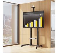 AISENS - Soporte De Suelo Eco Con Ruedas Y Manivela, Bandeja Para DVD Y Soporte De Camara Para Monitor/TV 120kg De 60""-100"", Neg