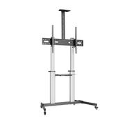 AISENS Soporte de Suelo Pro con Ruedas Bandeja DVD/Cámara para Monitor/TV 100Kg 60-100 Negro/Plata