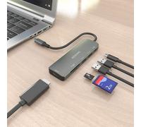 AISENS - USB-C Dock 6 en 1, USB-C A, 1x HDMI, 2x USB-A, 1x USB-C PD 100W, 1x SD, 1x MicroSD, Gris, 15cm