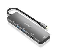 AISENS USB-C Dock 6 EN 1, USB-C a 1xHDMI, 2xUSB-A, 1xUSB-C PD 100W, 1xSD, 1xMicro SD, Gris, 15cm