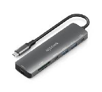 AISENS USB C Dock 7 en 1 USB C A 1x HDMI 2x USB A 1x USB C 1x USB C PD 100W 1x SD 1x MicroSD Gris 15cm ASUC-7P026-GR
