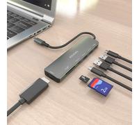 AISENS - USB-C Dock 7 en 1, USB-C A, 1x HDMI, 2x USB-A, 1x USB-C, 1x USB-C PD 100W, 1x SD, 1x MicroSD, Gris, 15cm
