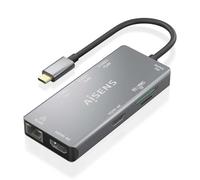 Aisens usb-c dock 9 en 1, usb-c a 2xhdmi, 1xrj45, 2xusb-a usb3.0, 1xusb-a usb2.0, 1xusb-c pd, 1xsd, 1xmicro sd, gris, 15cm