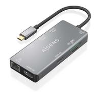 Aisens Usb-C Dock 9 En 1, Usb-C A 2xhdmi, 1xrj45, 2xusb-A Usb3.0, 1xusb-A Usb2.0, 1xusb-C Pd, 1xsd, 1xmicro Sd, Gris, 15cm