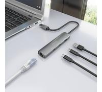 AISENS - USB3.0 Dock USB-A A Ethernet Gigabit + Hub 2xUSB-C+1xUSB-A, Gris, 15cm
