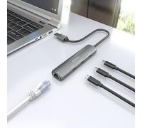 AISENS - USB3.0 Dock USB-A A Ethernet Gigabit + Hub 3xUSB-C, Gris, 15cm