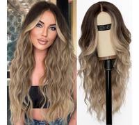 AISI HAIR Ombre Dirty Blonde Wig for Women, Long Wavy Lace Hairline Middle Part Synthetic Wig for Daily Party-26 Inch
