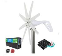 AISINILALAO Generador Eólico Horizontal de 20000W, Turbina Eólica de 12V 24V 48V para Uso Doméstico, Blanco de 8 Aspas con Controlador de Carga MPPT (Blanco),220v