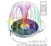 AISITIN 6,5 W LED Fuente Solar Jardin Exterior, Fuentes Solares de Jardin con Mando a Distancia y Batería de 3000 mAh, Bomba de Agua con Soporte Fijo y 8 Tipos de Chorros para Estanque