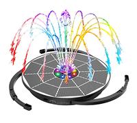 AISITIN Fuente Solar Jardin Exterior 3,5W LED con Soporte Ajustable, Fuente Solar Flotante con Batería Recargable, Diferentes Boquillas y Luz Multicolor para Piscina, Estanque Jardin, DIY