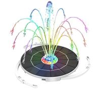 AISITIN Fuente Solar Jardin Exterior 5,5W LED con Soporte Ajustable, Bomba de Agua Solar con Batería Recargable, Diferentes Boquillas y Luz Multicolor para Piscina, Estanque Jardin, DIY
