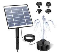 AISITIN Fuente Solar Jardin Exterior con 1,5W de Vidrio Resistente y Cable de 3 m, Bomba de Agua Solar con 4 Boquillas de Fuentes DIY para Decoración Estanque Jardin, Baños para Pájaros, Piscina