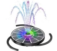 AISITIN Fuente Solar Jardin Exterior LED de 4 W con Mando a Distancia, Fuente Jardin con 4 Boquillas de Pulverización, Bomba de Agua Solar con Batería y Cargo para Estanque, Piscina