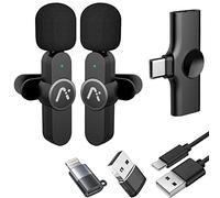 Aisizon - Micrófonos inalámbricos con clip, micrófono de solapa A2d, un par de dos, para teléfono Android, iPhone 15, portátil, grabación de video