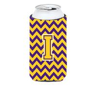 Aislante para bebidas alto con forma de chevr n morado y dorado con letra I, CJ1041-ITBC
