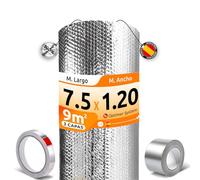 AISLANTE TERMICO MULTIUSOS PREMIUM | Reduce el Frio y el Calor |100% ALUMINIO|Aislante Termico para Ventana, Pared, Suelo, Techo, Coche, Garaje[ 1.20 X 7.5m ] (9m²) + 2 cintas adhesivas