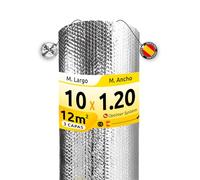 AISLANTE TERMICO MULTIUSOS PREMIUM | Reduce el Frio y el Calor |100% ALUMINIO| Rollo Aislante Termico para Ventana, Pared, Suelo, Techo, Coche, Garaje [ 1.20 X 10 ] (12m²) sin cinta
