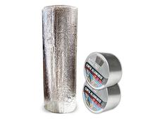 Aislante Térmico Reflexivo de Aluminio y Burbujas 1x20 m (20 m²) + 2 Rollos Cinta de Aluminio 50 mm x 10 m - Frío y Calor - Viviendas, Caravanas, Campers, Buhardillas, Uso Industrial