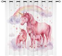 Aislantes Cortinas Opacas para NiñOs 140An x 260Al cm (5 Paneles), Unicornio De Cuento De Hadas PoliéSter Cortinas Privacidad Rosa para Decorativas Sala de Estar y Dormitorios