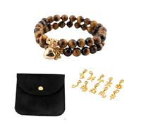 AISLE 82 Juego de pulseras de cuentas de ojo de tigre con imán de corazón dorado y dijes del zodiaco - Incluye bolsa de polvo negra - Dos pulseras de cuentas de 8 mm para ti, mejores amigos y parejas