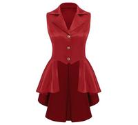 Aislor Abrigo Gótico Para Mujer Chaleco Sin Mangas Camisa De Esmoquin Ropa Vikinga Renacentista Para Halloween Carnaval borgoña 3XL