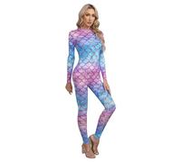 Aislor Body De Manga Larga Para Mujer Con Escamas De Pez Bañador Una Piezas De Sirena Mono Con Cremallera Disfraz De Cosplay De Halloween Tipo G M
