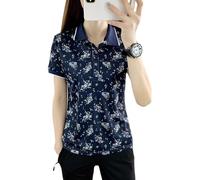 Aislor Camiseta de golf mujer exterior impresa: secado rápido, manga corta, cuello de solapa, elástica, nueva temporada primavera-verano, casual para deportes Azul oscuro L