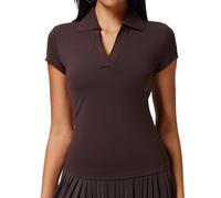 Aislor Camiseta Deportiva Mujer Nueva Para Golf: Manga Corta, Sensación Desnuda, Secado Rápido, Cuello V Profundo, Cuello Redondo Outdoor, Ideal Para Tenis, Ligera Cómoda Café M