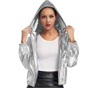 Aislor Chaqueta Bomber Brillante Metálica Con Cremallera Para Mujer Abrigo Brillante Para Conciertos Chaqueta Para Fiesta Clubwear Plateado 4XL