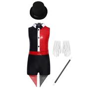Aislor Conjunto De Circo Para Niña 4 Piezas Mono Con Lentejuelas Cuello Vuelto + Sombrero Guantes Y Varita Mágica Disfraz Ringmaster Cosplay Rojo 15-16 años
