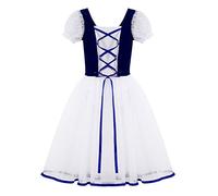 Aislor Elegante Vestido de Danza para Niñas Vestido Princesa Medieval de Danza Clásica Disfraz Traje Ropa de Baile Lirica Vestido Largo Manga Corta de Fiesta Ceremonia Azul Marino 5-6 años