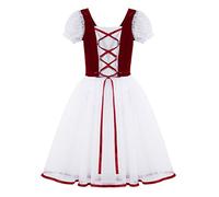 Aislor Elegante Vestido de Danza para Niñas Vestido Princesa Medieval de Danza Clásica Disfraz Traje Ropa de Baile Lirica Vestido Largo Manga Corta de Fiesta Ceremonia Borgoña 10-12 años