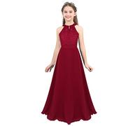 Aislor Elegante Vestido Largo para Niñas Princesa de Gasa Encaje Vestido de Fiesta Ceremonia Vestido de Boda Dama de Honor Infantil Ropa Traje de Gala Noche 4-14 Años Borgoña 12 años