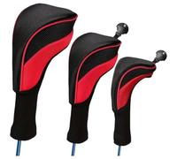 Aislor Fundas Protectoras Creativas Para Palos De Golf, Aptas Para Maderas Principales, Maderas Intermedias Y Palos Híbridos Juego de 3 piezas en negro y rojo Talla única