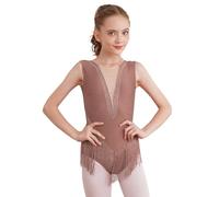 Aislor Leotardo Baile Latino Para Niñas Vestido Brillante Patinaje Artístico Body Clásico Elástico Ropa De Baile Actuacion Rosa empolvado A 5-6 años