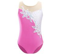 Aislor Maillot Brillante de Gimnasia Niña sin Mangas Mono Flores de Una Pieza con Cuello Redondo Disfraz Bailarina Ropa Deportiva Niña Rosa 7-8 años