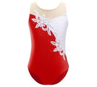 Aislor Maillot Brillante de Gimnasia Niña sin Mangas Mono Flores de Una Pieza con Cuello Redondo Disfraz Bailarina Ropa Deportiva Niña Rojo 7-8 años