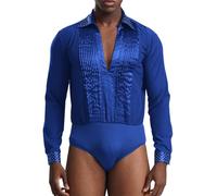 Aislor Maillot De Baile De Patinaje Artístico Para Hombre Body Plisado De Manga Larga Con Cuello En V Camisa De Baile De Jazz Latino Azul real A S