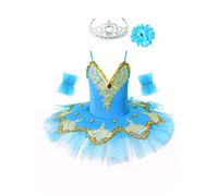 Aislor Maillot de Danza Ballet Niñas Vestido TuTú Malla con Corona Leotardo Monos de Baile Princesa Traje de Ballet Patinaje Artístico Chica Ropa de Bailarina Infantil Azul Claro 5-6 años