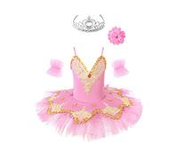 Aislor Maillot de Danza Ballet Niñas Vestido TuTú Malla con Corona Leotardo Monos de Baile Princesa Traje de Ballet Patinaje Artístico Chica Ropa de Bailarina Infantil Rosa 9-10 años