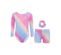 Aislor Maillot De Danza Clásica para Niñas Leotardo Manga Larga con Leggings Cortos Elásticos Traje De Danza Actuación Vistoso 5-6 años