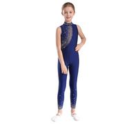 Aislor Maillot De Gimnasia Rítmica Para Niña Mono De Danza Moderna De Malla Transparente Jumpsuit Elástico Disfraz De Bailarina Azul marino 13-14 años