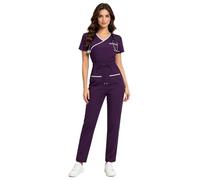 Aislor Mujer Uniforme Médico Uniforme Cirugía Una Pieza Cuello En V Jumpsuit Pintura Por Pulverización Ropa Trabajo Protectora Pintura Púrpura M